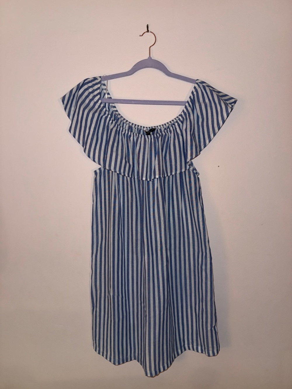 Velvet Heart Blue and White Striped Off-Shoulder Top